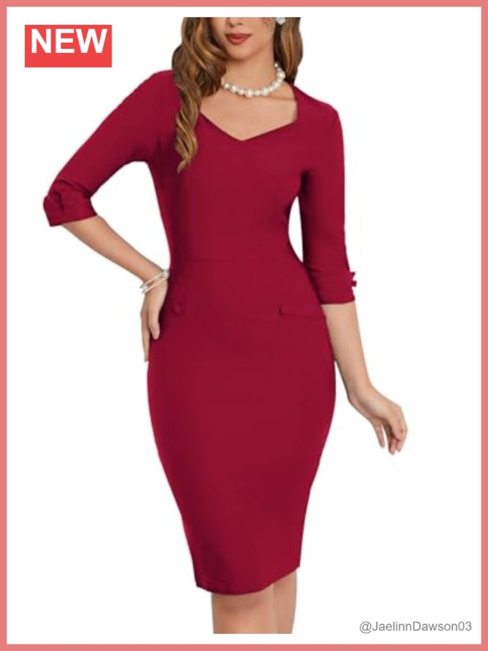 MUXXN Retro Vintage Sweetheart Neck Ruched Bandage Bodycon Knee Length Pencil